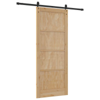 Produktbild för Skjutdörr Naturlig och svart 86 x 211 cm Massiv furu