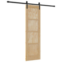 Produktbild för Skjutdörr Naturlig och svart 61 x 198,5 cm Massiv furu
