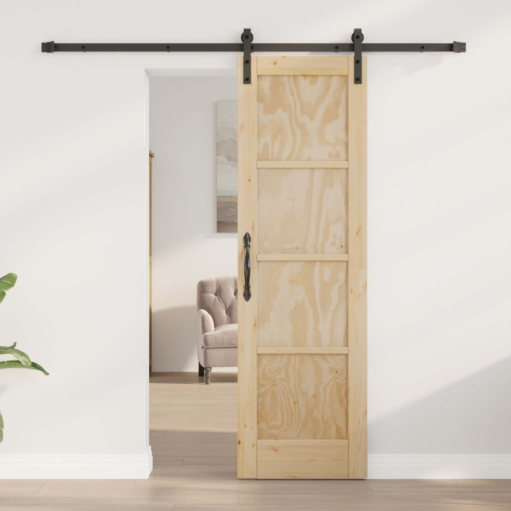 Produktbild för Skjutdörr Naturlig och svart 61 x 198,5 cm Massiv furu