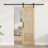Produktbild för Skjutdörr Naturlig och svart 61 x 198,5 cm Massiv furu