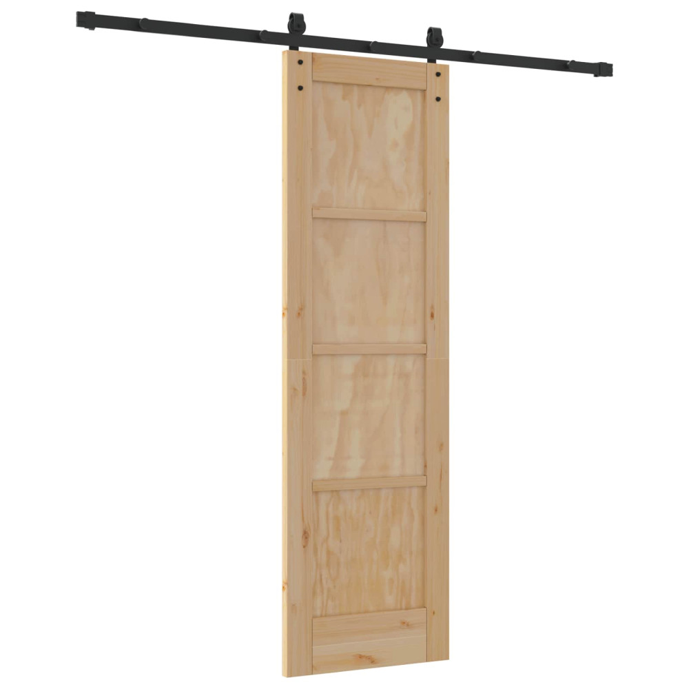 Produktbild för Skjutdörr Naturlig och svart 61 x 198,5 cm Massiv furu