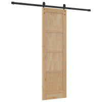 Produktbild för Skjutdörr Naturlig och svart 61 x 198,5 cm Massiv furu