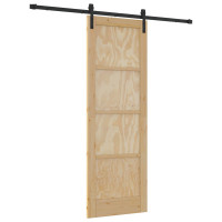 Produktbild för Skjutdörr Naturlig och svart 73,5 x 211 cm Massiv furu