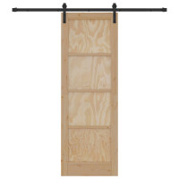 Produktbild för Skjutdörr Naturlig och svart 73,5 x 211 cm Massiv furu