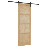 Produktbild för Skjutdörr Naturlig och svart 83 x 232 cm Massiv furu