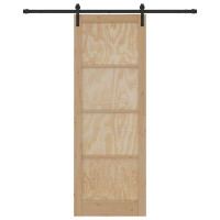 Produktbild för Skjutdörr Naturlig och svart 83 x 232 cm Massiv furu
