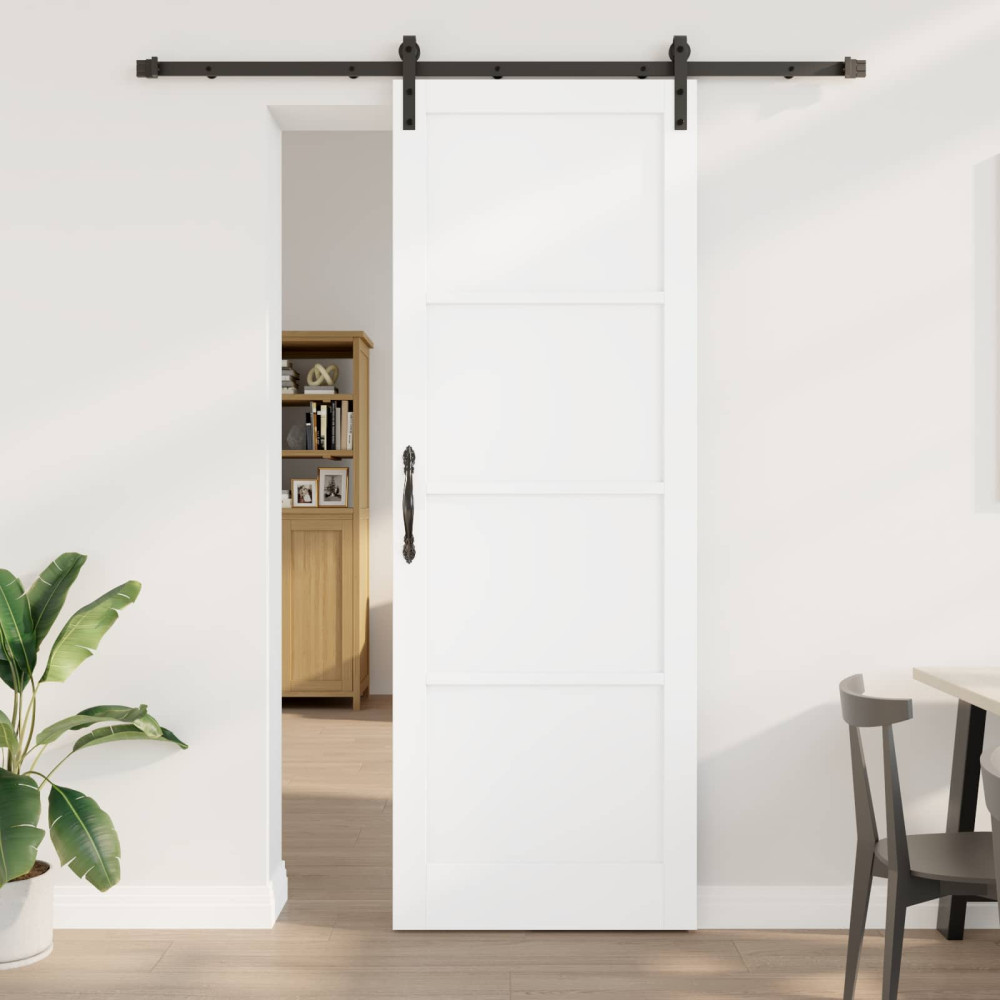 Produktbild för Skjutdörr Vit och svart 83 x 232 cm Massiv furu