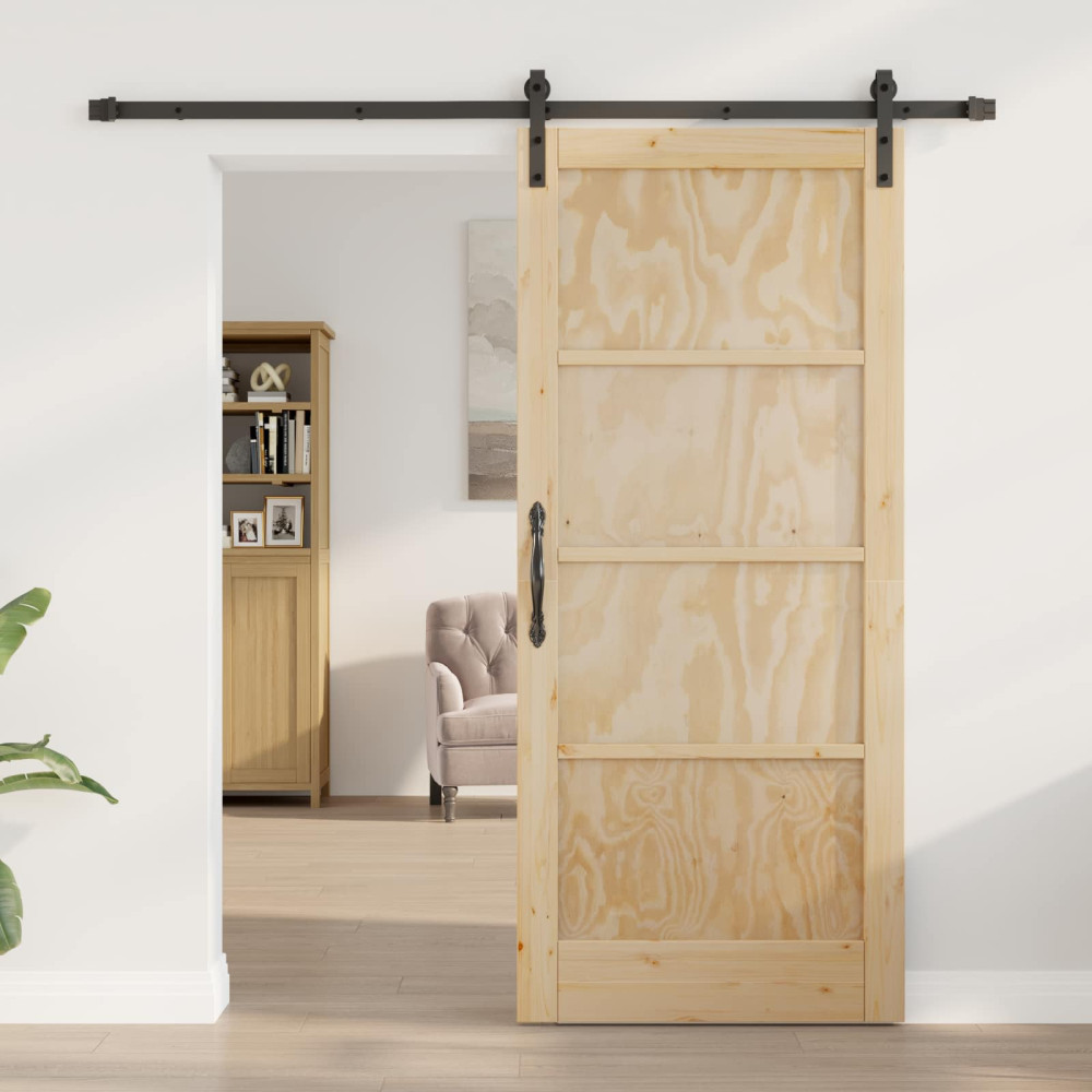 Produktbild för Skjutdörr Naturlig och svart 86 x 198,5 cm Massiv furu