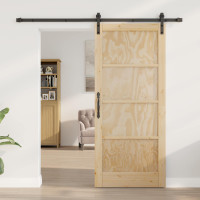 Produktbild för Skjutdörr Naturlig och svart 86 x 198,5 cm Massiv furu