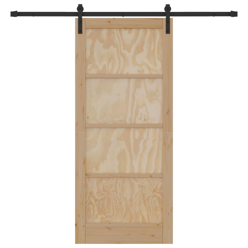 Produktbild för Skjutdörr Naturlig och svart 86 x 198,5 cm Massiv furu