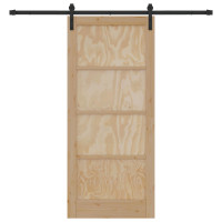 Produktbild för Skjutdörr Naturlig och svart 86 x 198,5 cm Massiv furu