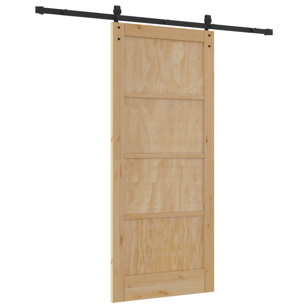 Produktbild för Skjutdörr Naturlig och svart 86 x 198,5 cm Massiv furu
