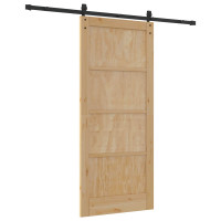 Produktbild för Skjutdörr Naturlig och svart 86 x 198,5 cm Massiv furu