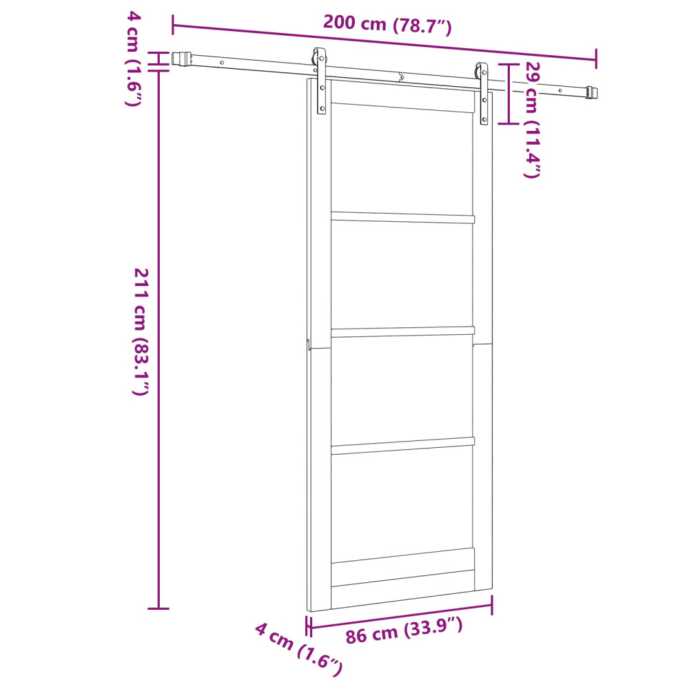 Produktbild för Skjutdörr Naturlig och svart 86 x 211 cm Massiv furu
