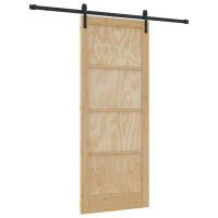 Produktbild för Skjutdörr Naturlig och svart 86 x 211 cm Massiv furu