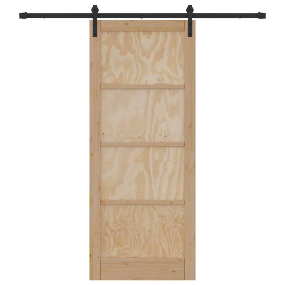 Produktbild för Skjutdörr Naturlig och svart 86 x 211 cm Massiv furu