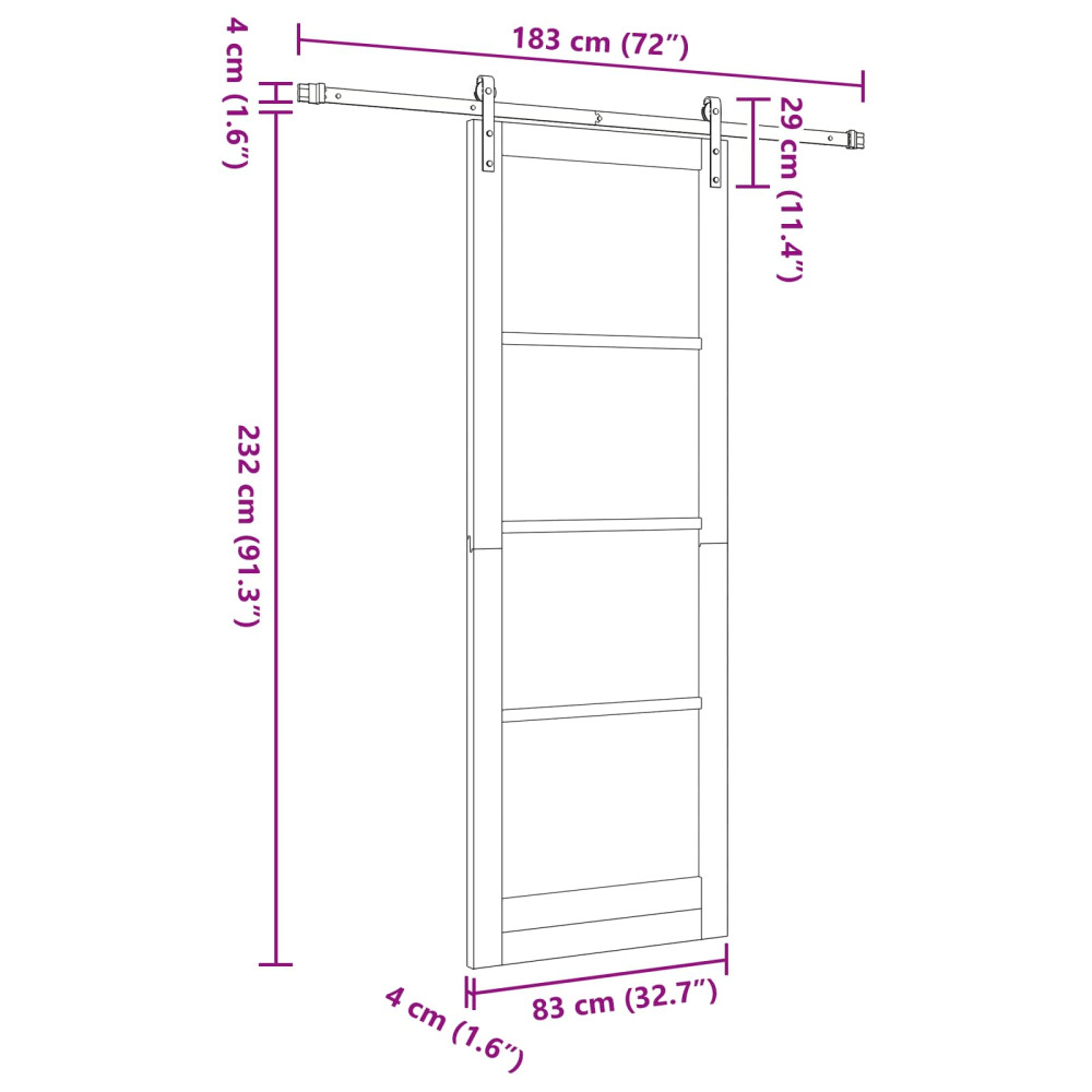 Produktbild för Skjutdörr Naturlig och vit 83 x 232 cm Massiv furu
