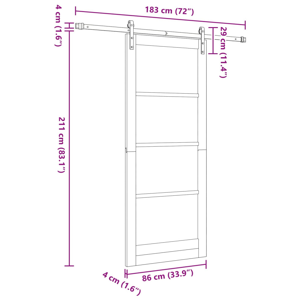 Produktbild för Skjutdörr Naturlig och vit 86 x 211 cm Massiv furu