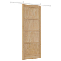 Produktbild för Skjutdörr Naturlig och vit 86 x 211 cm Massiv furu