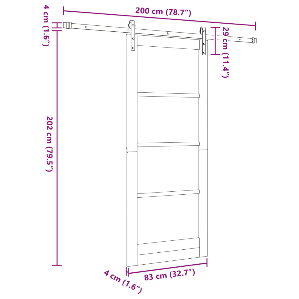 Produktbild för Skjutdörr Vit 83 x 202 cm Massiv furu