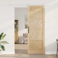 Produktbild för Skjutdörr Naturlig och vit 83 x 232 cm Massiv furu