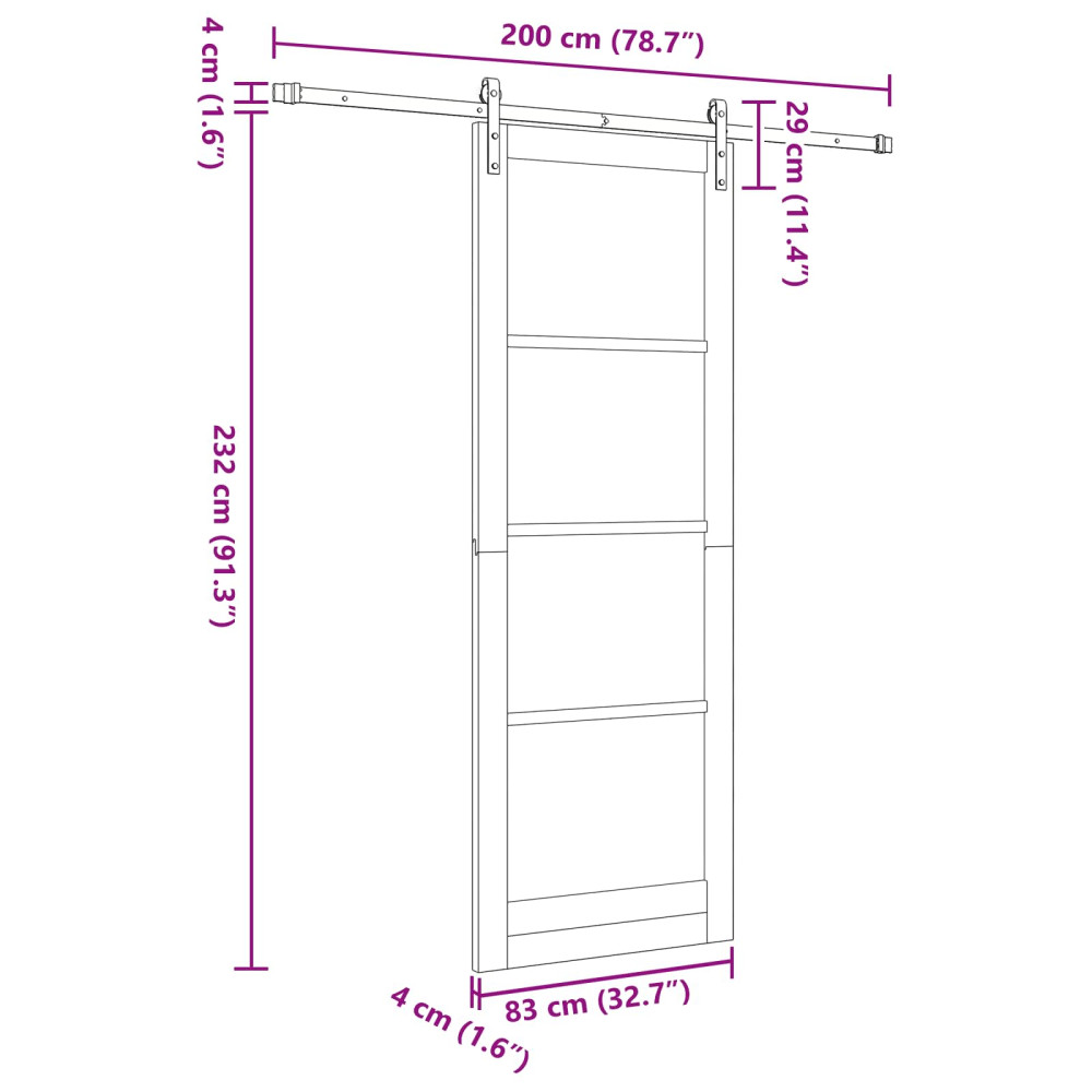 Produktbild för Skjutdörr Vit 83 x 232 cm Massiv furu
