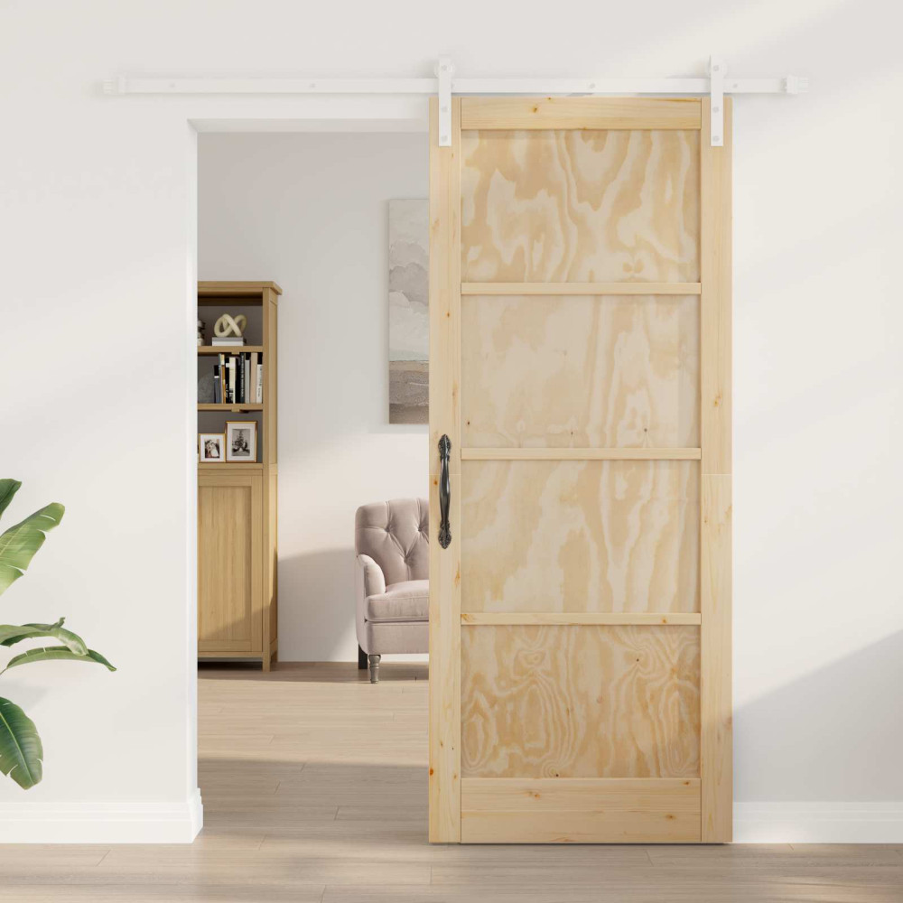 Produktbild för Skjutdörr Naturlig och vit 86 x 211 cm Massiv furu