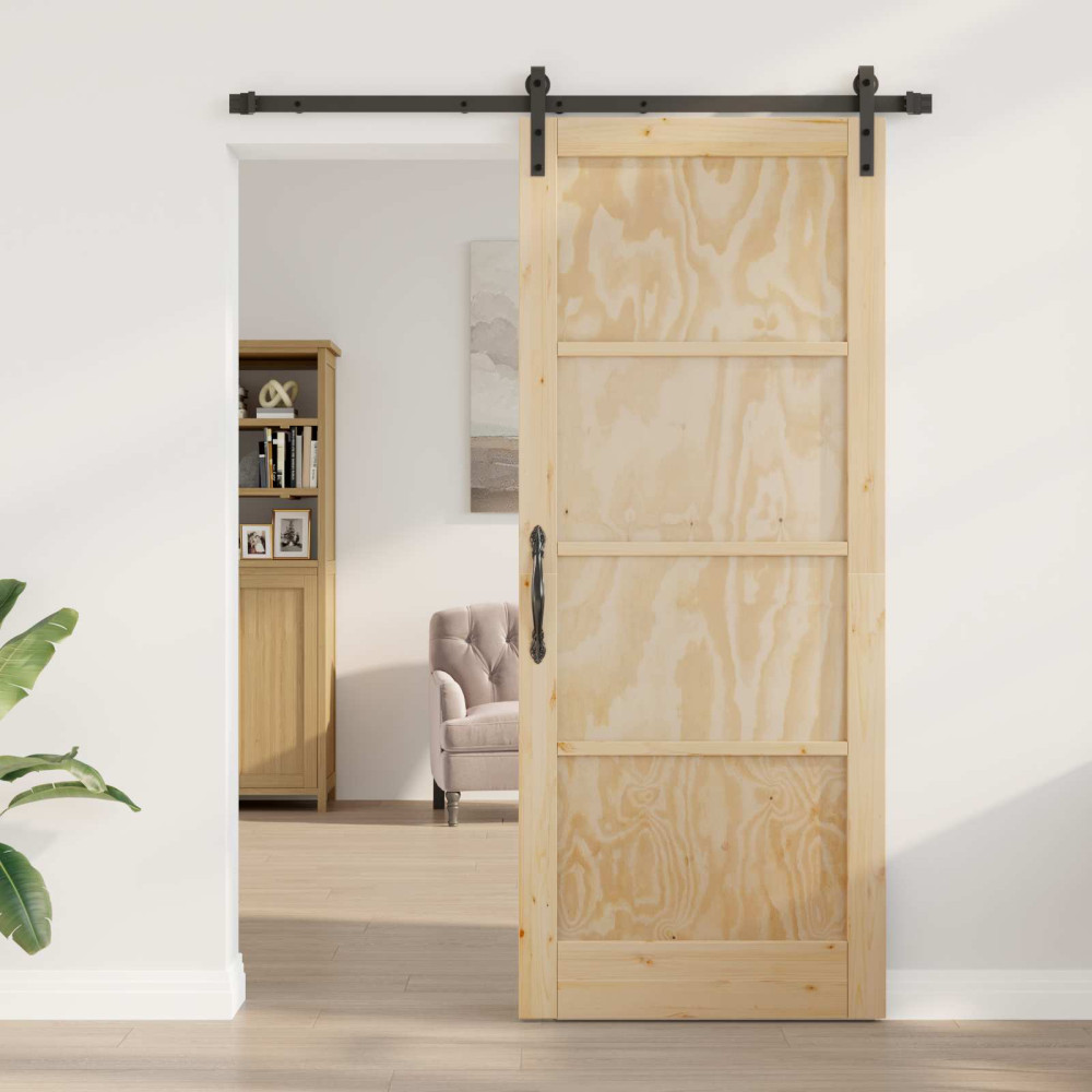 Produktbild för Skjutdörr Naturlig 86 x 211 cm Massiv furu