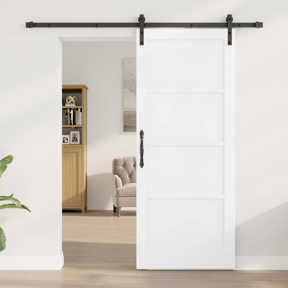 Produktbild för Skjutdörr Vit 83 x 202 cm Massiv furu