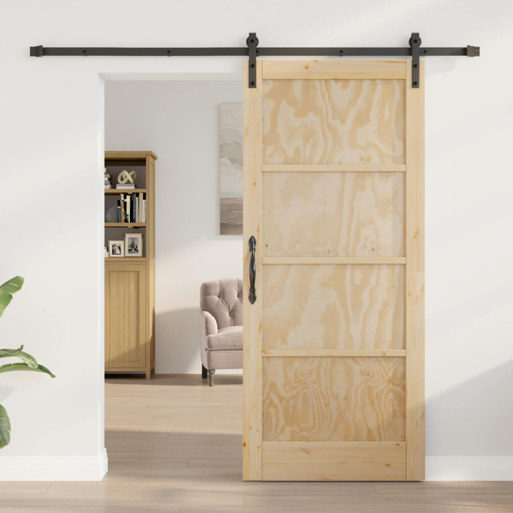 Produktbild för Skjutdörr Naturlig 86 x 198,5 cm Massiv furu