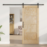 Produktbild för Skjutdörr Naturlig 86 x 198,5 cm Massiv furu