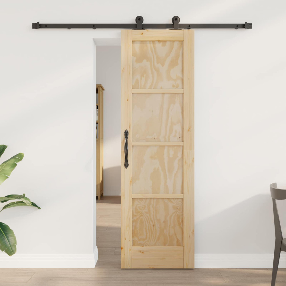 Produktbild för Skjutdörr Naturlig och svart 61 x 198,5 cm Massiv furu