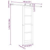 Produktbild för Skjutdörr Naturlig och svart 61 x 198,5 cm Massiv furu