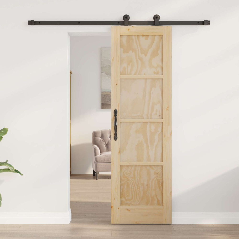 Produktbild för Skjutdörr Naturlig och svart 61 x 198,5 cm Massiv furu