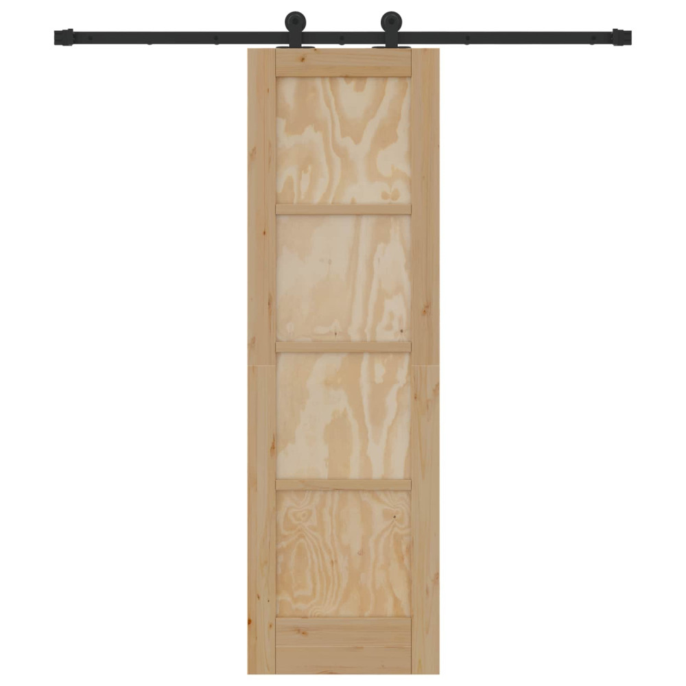 Produktbild för Skjutdörr Naturlig och svart 61 x 198,5 cm Massiv furu