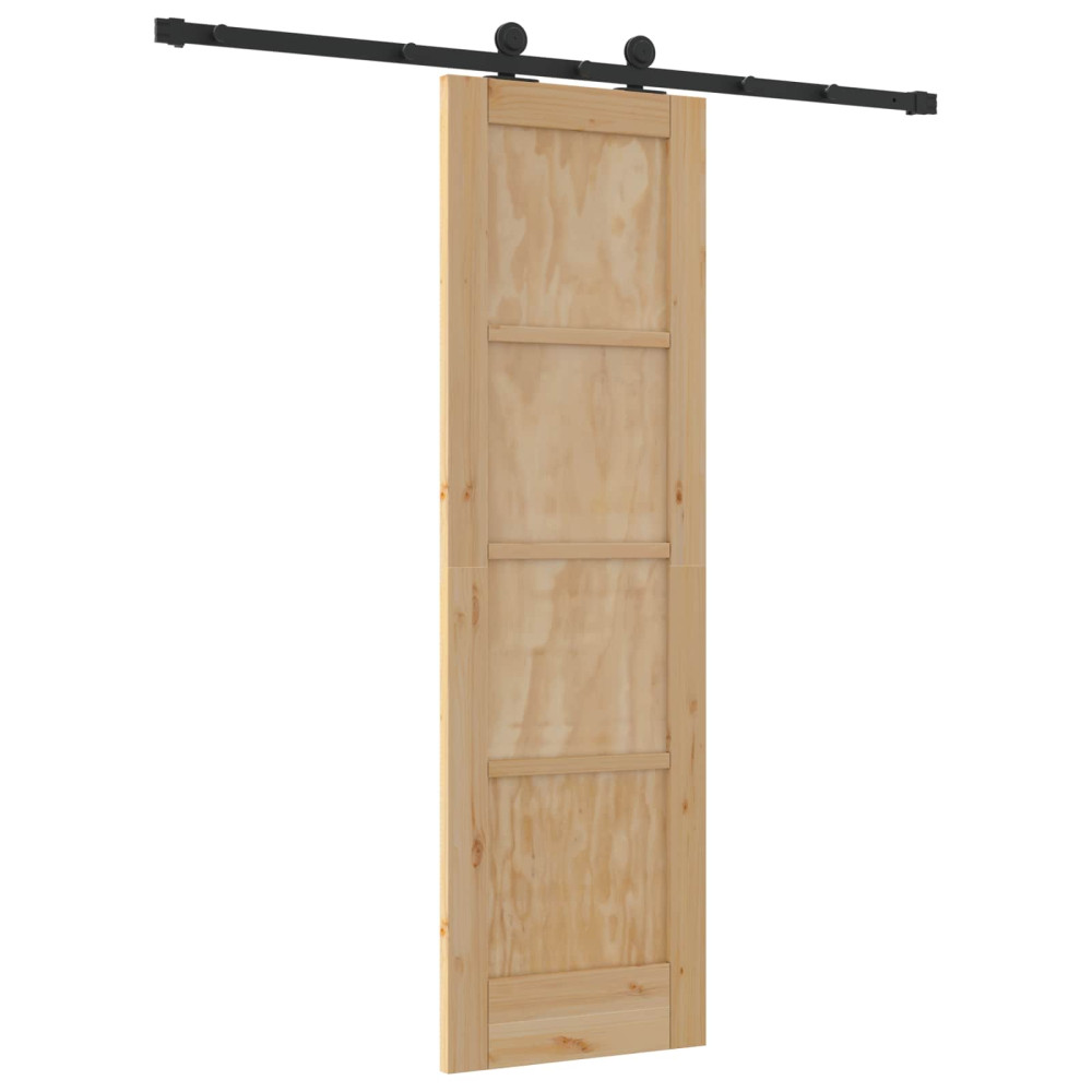 Produktbild för Skjutdörr Naturlig och svart 61 x 198,5 cm Massiv furu