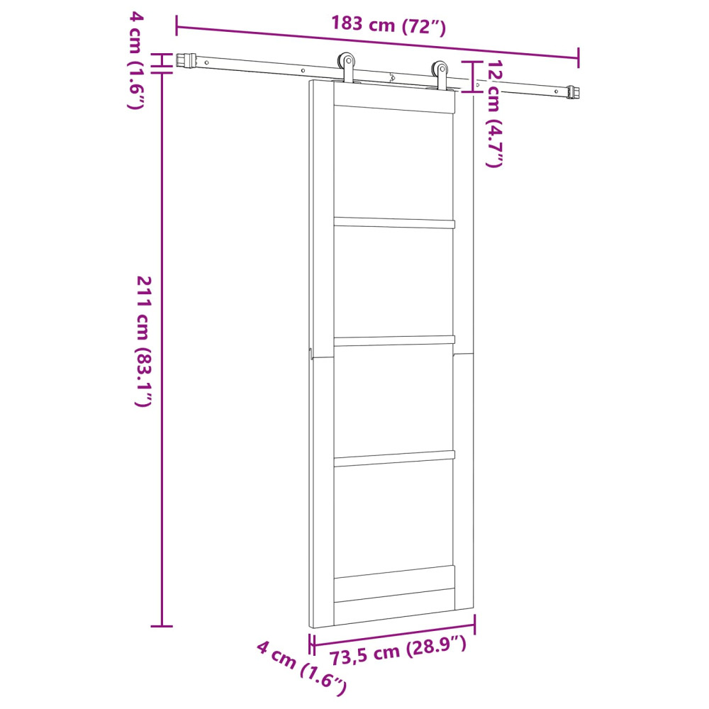 Produktbild för Skjutdörr Naturlig och svart 73,5 x 211 cm Massiv furu