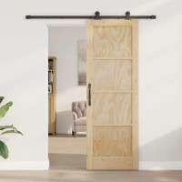 Produktbild för Skjutdörr Naturlig och svart 73,5 x 211 cm Massiv furu