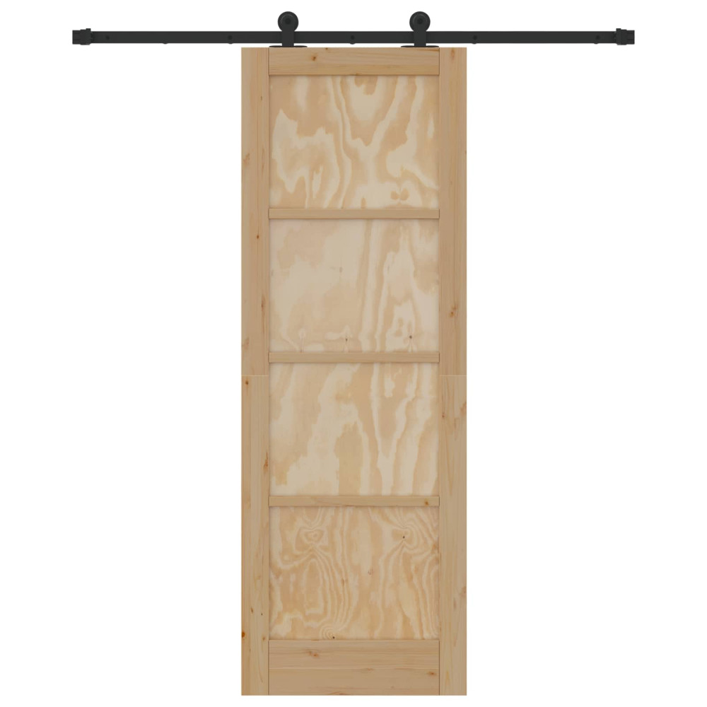 Produktbild för Skjutdörr Naturlig och svart 73,5 x 211 cm Massiv furu