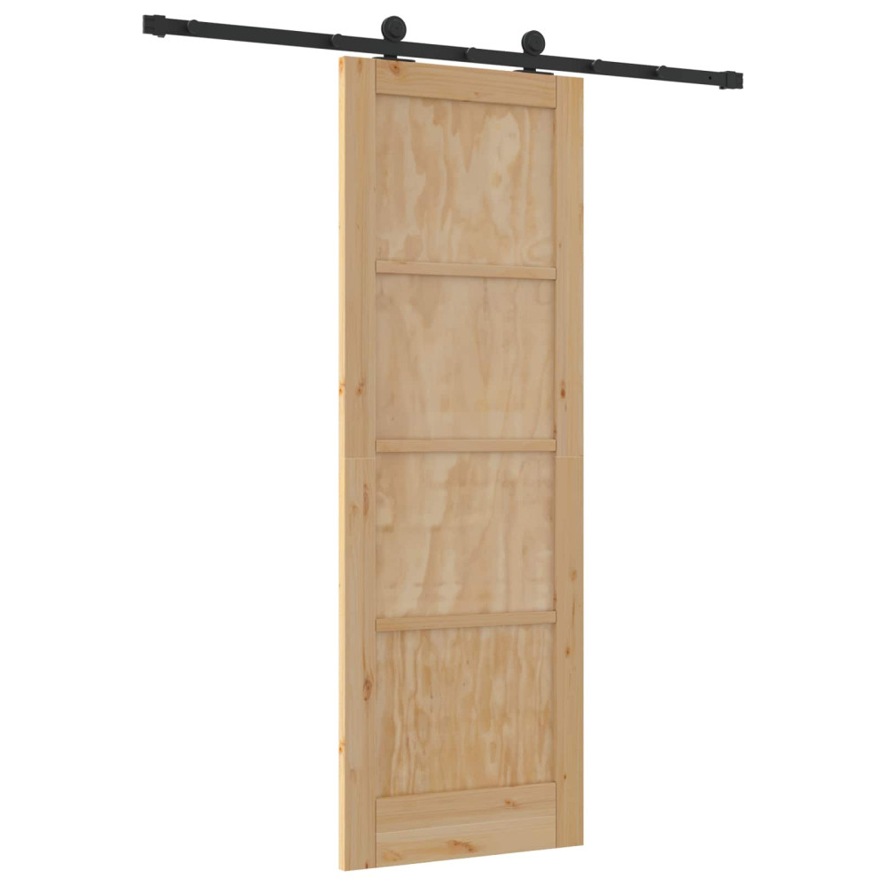 Produktbild för Skjutdörr Naturlig och svart 73,5 x 211 cm Massiv furu