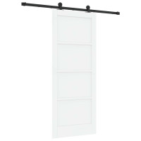 Produktbild för Skjutdörr Vit och svart 83 x 202 cm Massiv furu