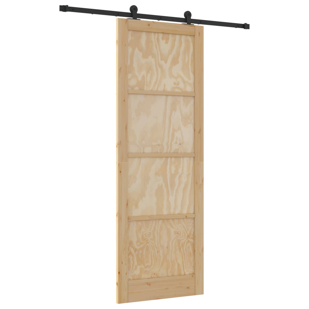Produktbild för Skjutdörr Naturlig och svart 83 x 232 cm Massiv furu