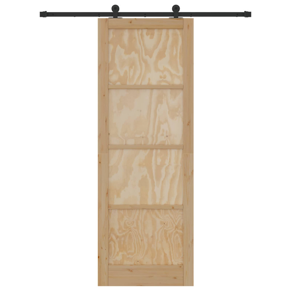 Produktbild för Skjutdörr Naturlig och svart 83 x 232 cm Massiv furu