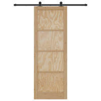 Produktbild för Skjutdörr Naturlig och svart 83 x 232 cm Massiv furu