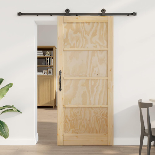 vidaXL Skjutdörr Naturlig och svart 86 x 198,5 cm Massiv furu