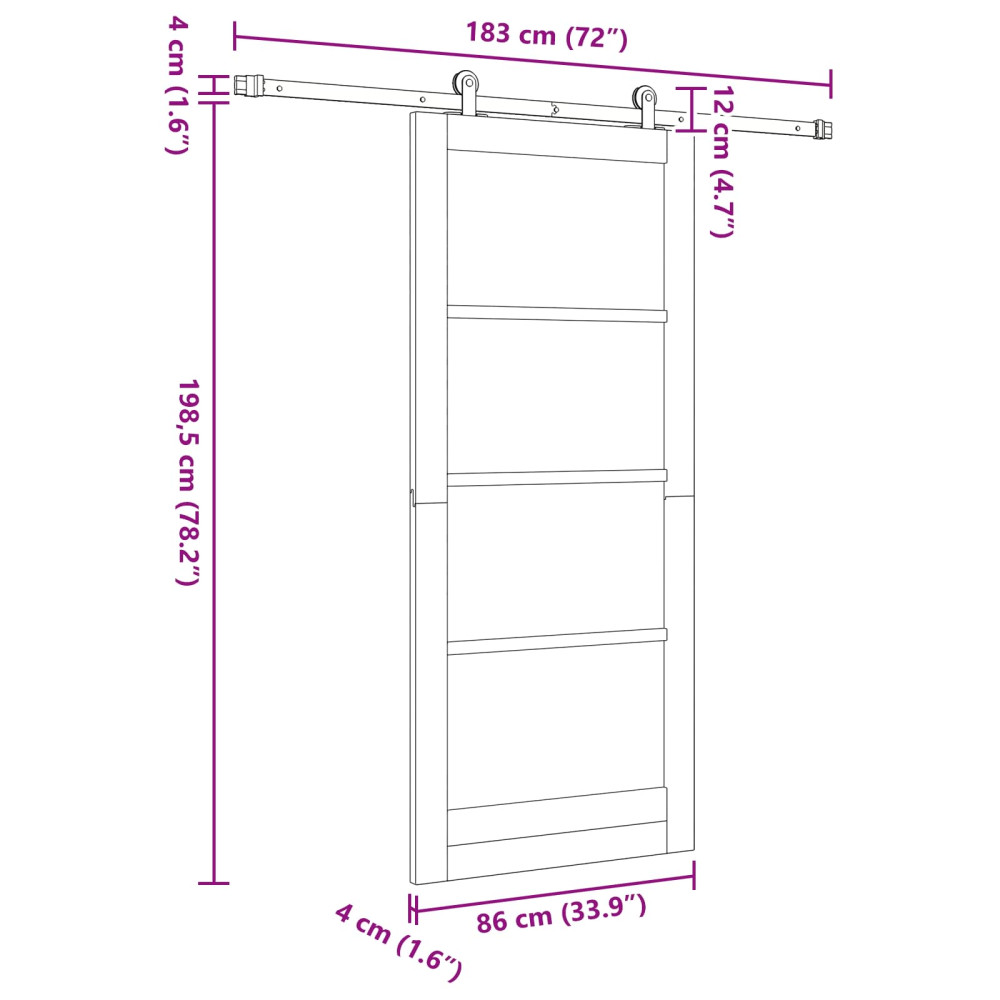 Produktbild för Skjutdörr Naturlig och svart 86 x 198,5 cm Massiv furu
