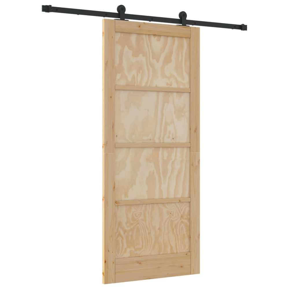 Produktbild för Skjutdörr Naturlig och svart 86 x 198,5 cm Massiv furu