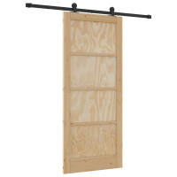 Produktbild för Skjutdörr Naturlig och svart 86 x 198,5 cm Massiv furu