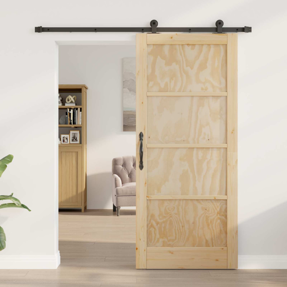 Produktbild för Skjutdörr Naturlig och svart 86 x 198,5 cm Massiv furu