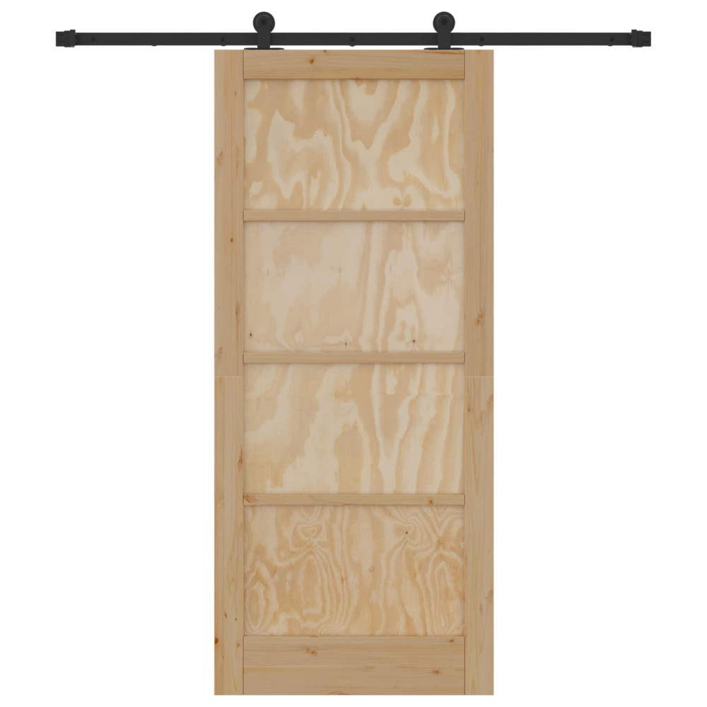 Produktbild för Skjutdörr Naturlig och svart 86 x 198,5 cm Massiv furu